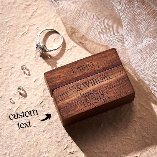 Custom Engraved Wooden Ring Box Wedding Engagement Ring Box Commemorative Gift