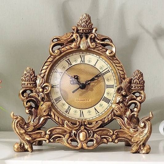 Retro Ornamental Resin Tabletop Clock