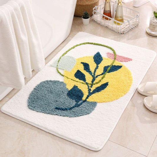 Decorative Soft Shower Rug with Leaf Pattern