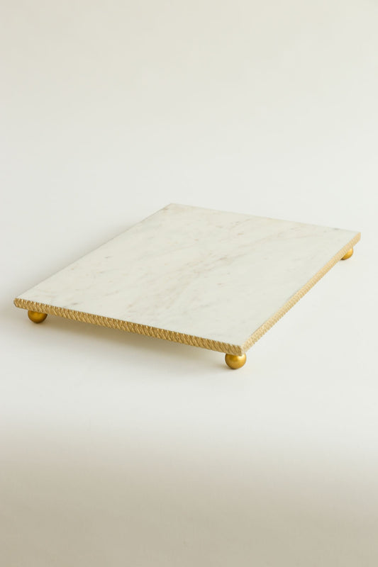 White Marble Tray w/ Gold Textured Edge (2 size)-Inspire Me! Home Decor