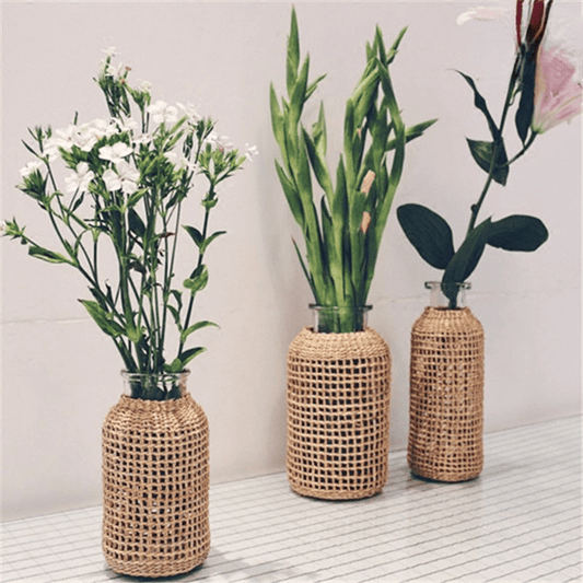 Creative Handmade Straw Woven Glass Vase