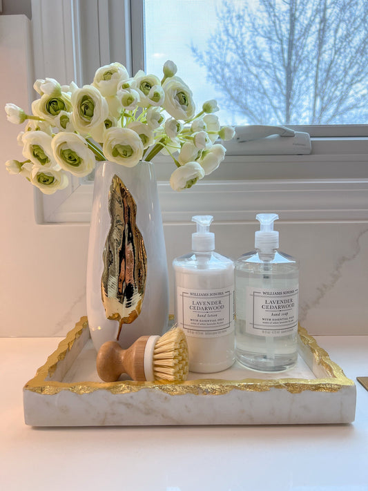 Rectangular Marble Tray with Gold Edge