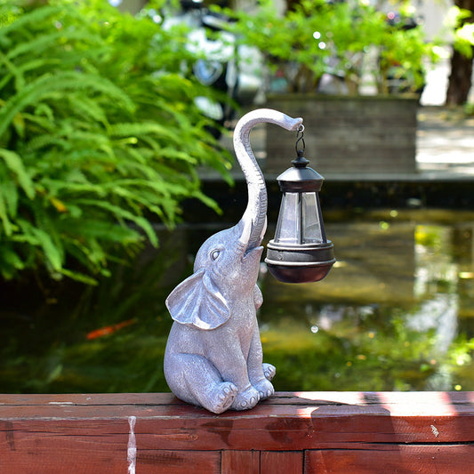 Outdoor Solar Lamp Garden Elephant Ornaments Resin Crafts Garden Decor