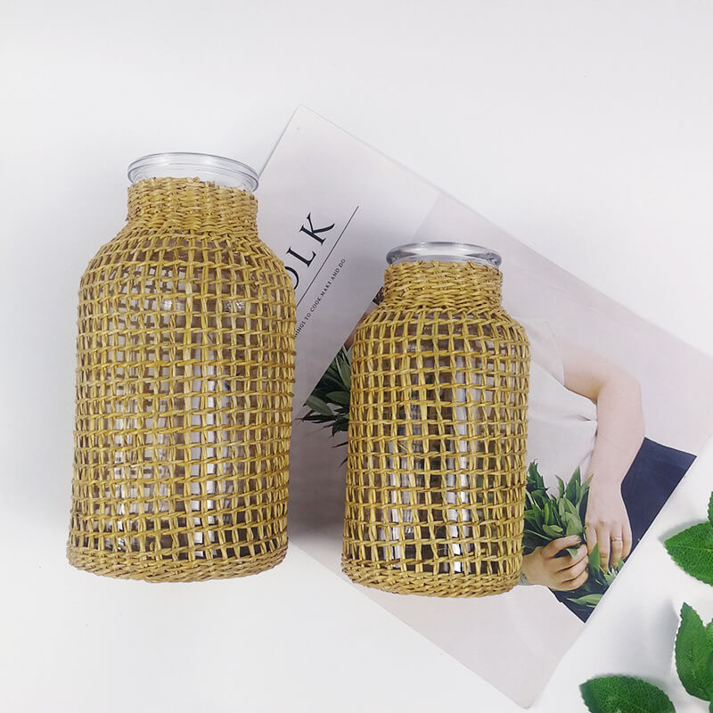 Creative Handmade Straw Woven Glass Vase