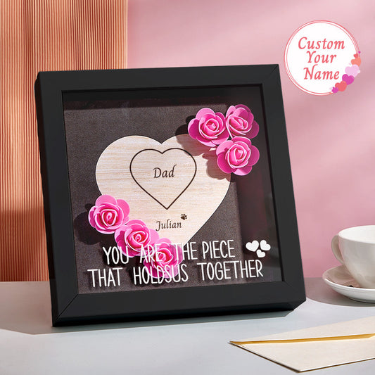 Custom Engraved Ornament Flower Shadow Box Puzzle Piece Gifts for Dad