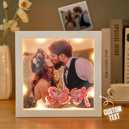 Custom Photo Engraved Ornaments Preserved Flower Photo Frame Couple Gifts