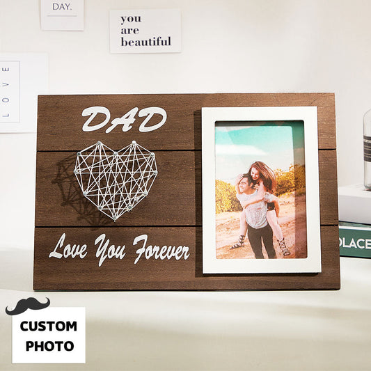 Personalized Heart String Picture Frame Dad Love You Forever Wooden Decoration Father's Day Gifts