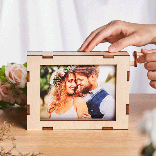 Personalized Rolling Photo Frame Custom Pictures Wooden Decor Valentine's Day Gift