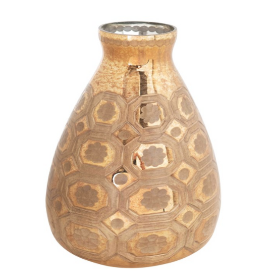 Etched Mercury Glass Vase, Gold Finish