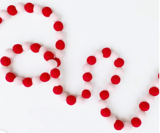 Pink and Red Felt Ball Garland