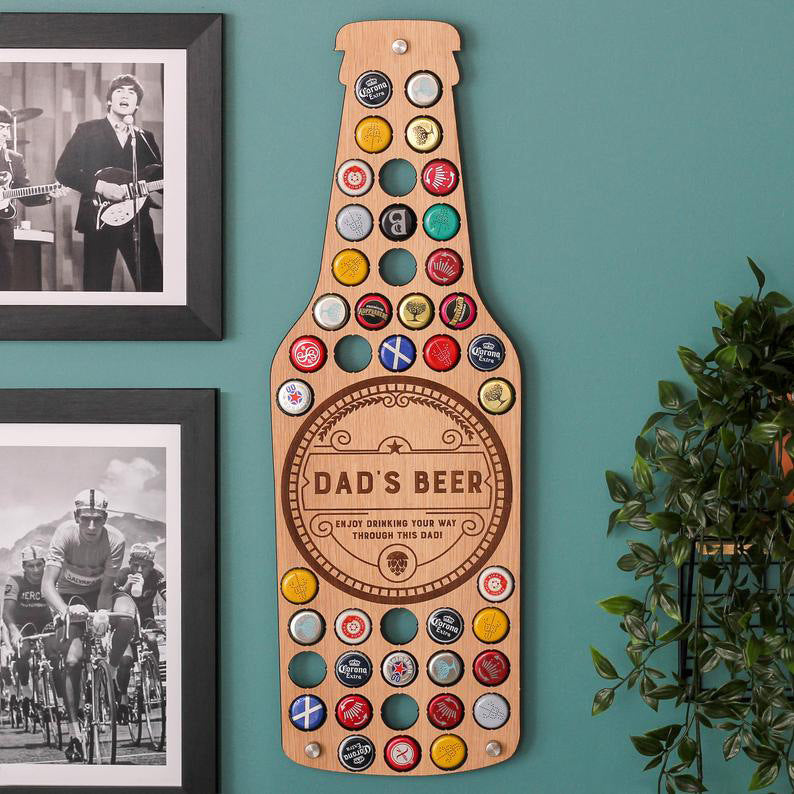 Beer Bottle Cap Collecting Plate Monogram Wooden Collector Wall Art Decor Gifts for Father