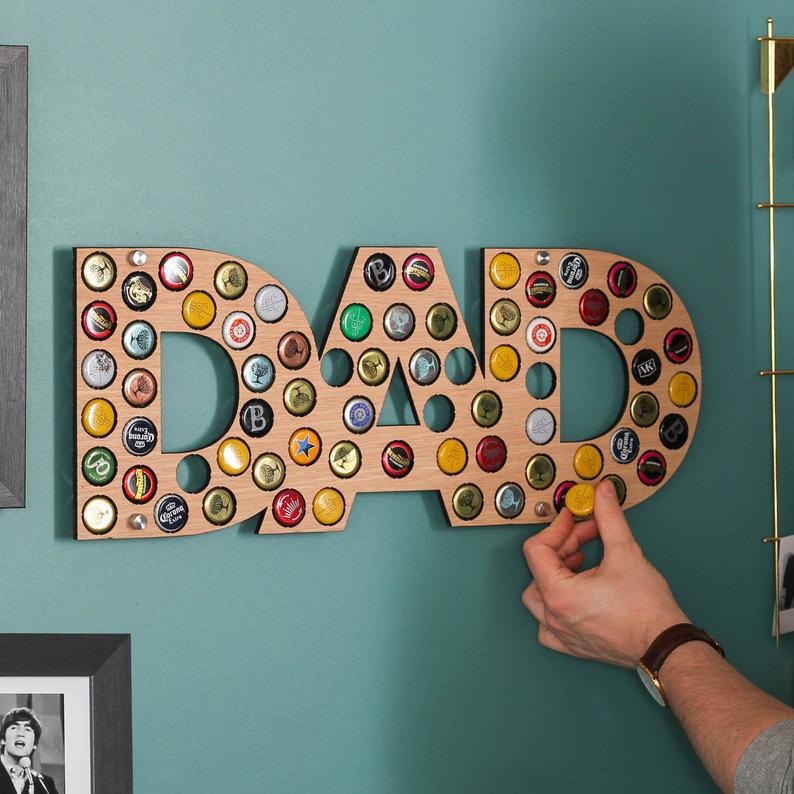 Beer Bottle Cap Collecting Plate Monogram Wooden Collector Wall Art Decor Gifts for Father