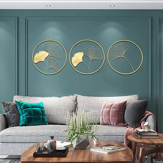 3Pcs Classic Golden Ginkgo Leaves Metal Wall Decor