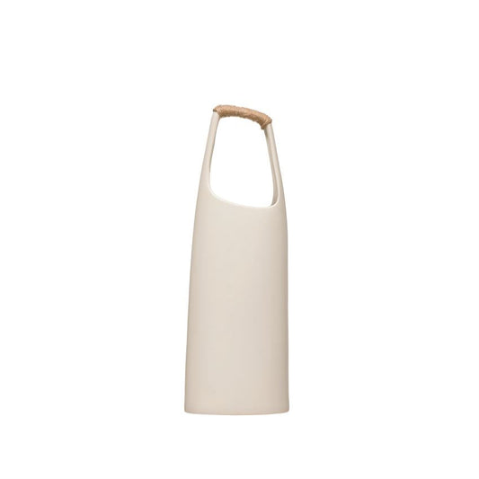 White Stoneware Vase with Rattan Wrapped Handle- Large