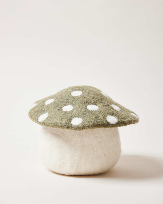 Farmhouse Pottery artisan felted mushroom doorstop moss.