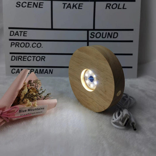 Romantic LED Solid Wood Lamp - Crystal Glass Base, Log Rotating Stand, USB Display - DIY Night Light