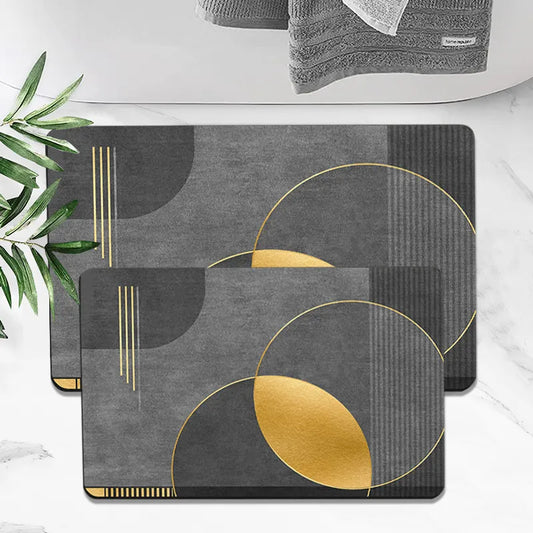 Abstract Black & Gold Bath Mat Set - 2 Pieces