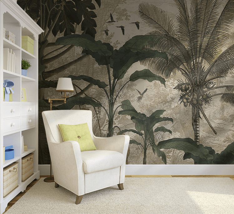 Vintage Tropical Forest Palm Trees Banana Leaf Wallpaper