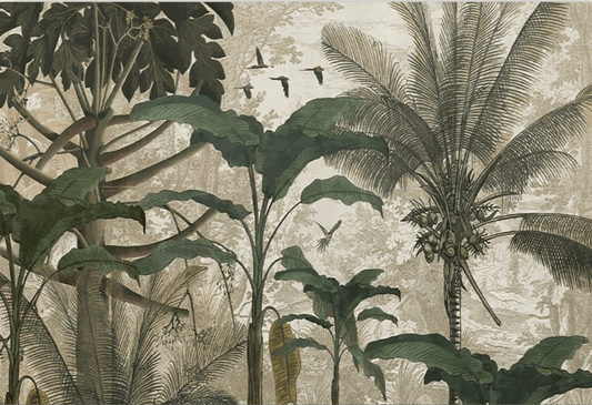 Vintage Tropical Forest Palm Trees Banana Leaf Wallpaper
