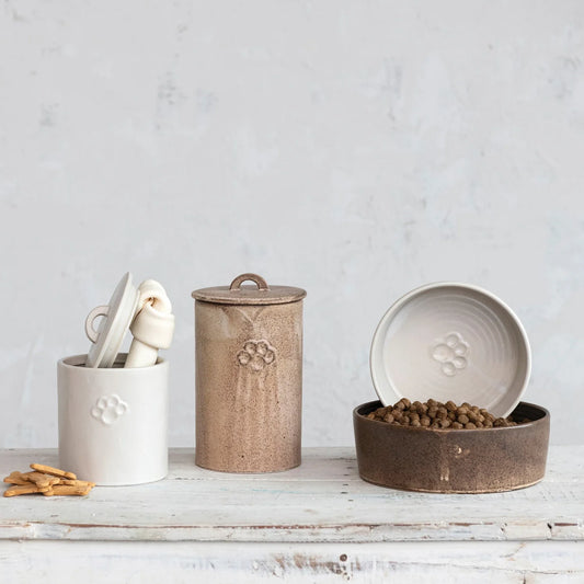 Debossed Ceramic Paw Print Pet Bowl