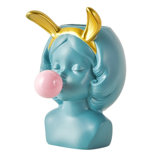 Cute Girl Blowing Bubbles Flower Pot