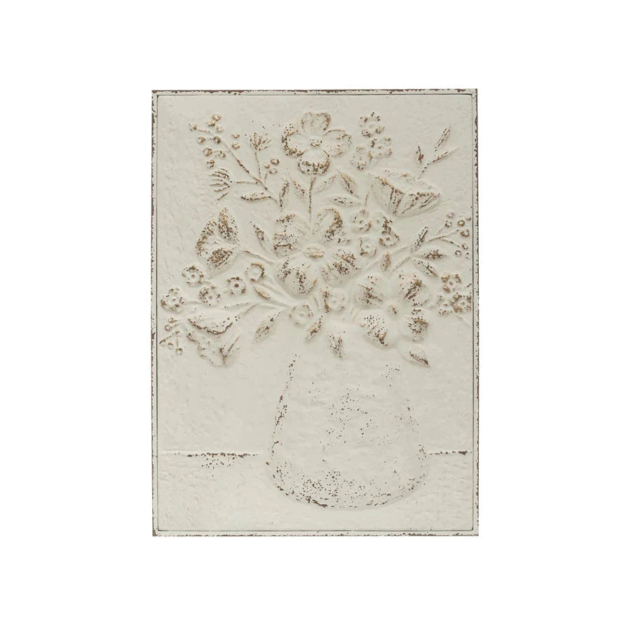Embossed Metal Wall Decor - Flowers in Vase