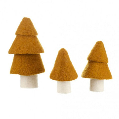 Felt Fir Trees, Set of 3 Holiday Decor Muskhane Gold