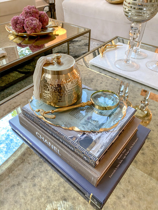 Crystal Oval Tray with Gold Edge