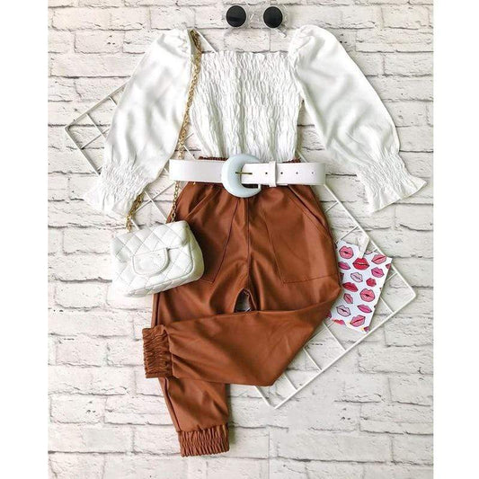Girl's Clothing 6T Off Shoulder Long Puff Sleeve Outfit