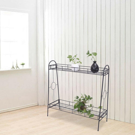 Plant Stand Flower Pot Rack 2 Tier Metal Heavy Duty Display Holder Decor