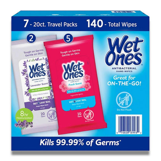 Wet Ones Antibacterial Hand Wipes, Fresh Scent/Lavender - 20 Ct - 7 Pack